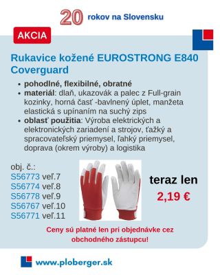 Pripravili sme si pre vás skvelú akciu na Kožené rukavice EUROSTRONG E840 Coverguard, jeden pár len za 2,19€. POZOR! Ceny...